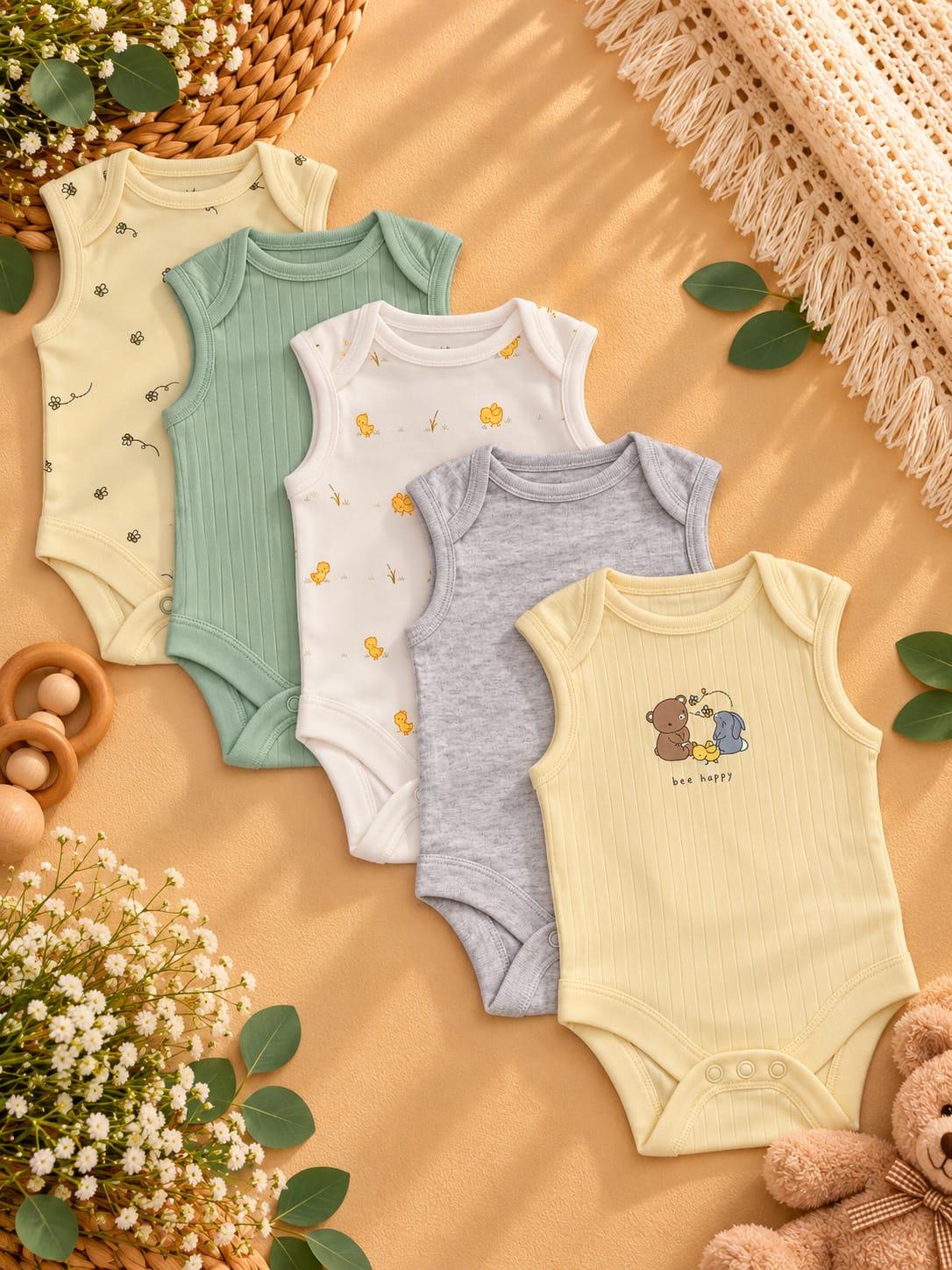 4-Piece Ribbed Baby Bodysuit Set