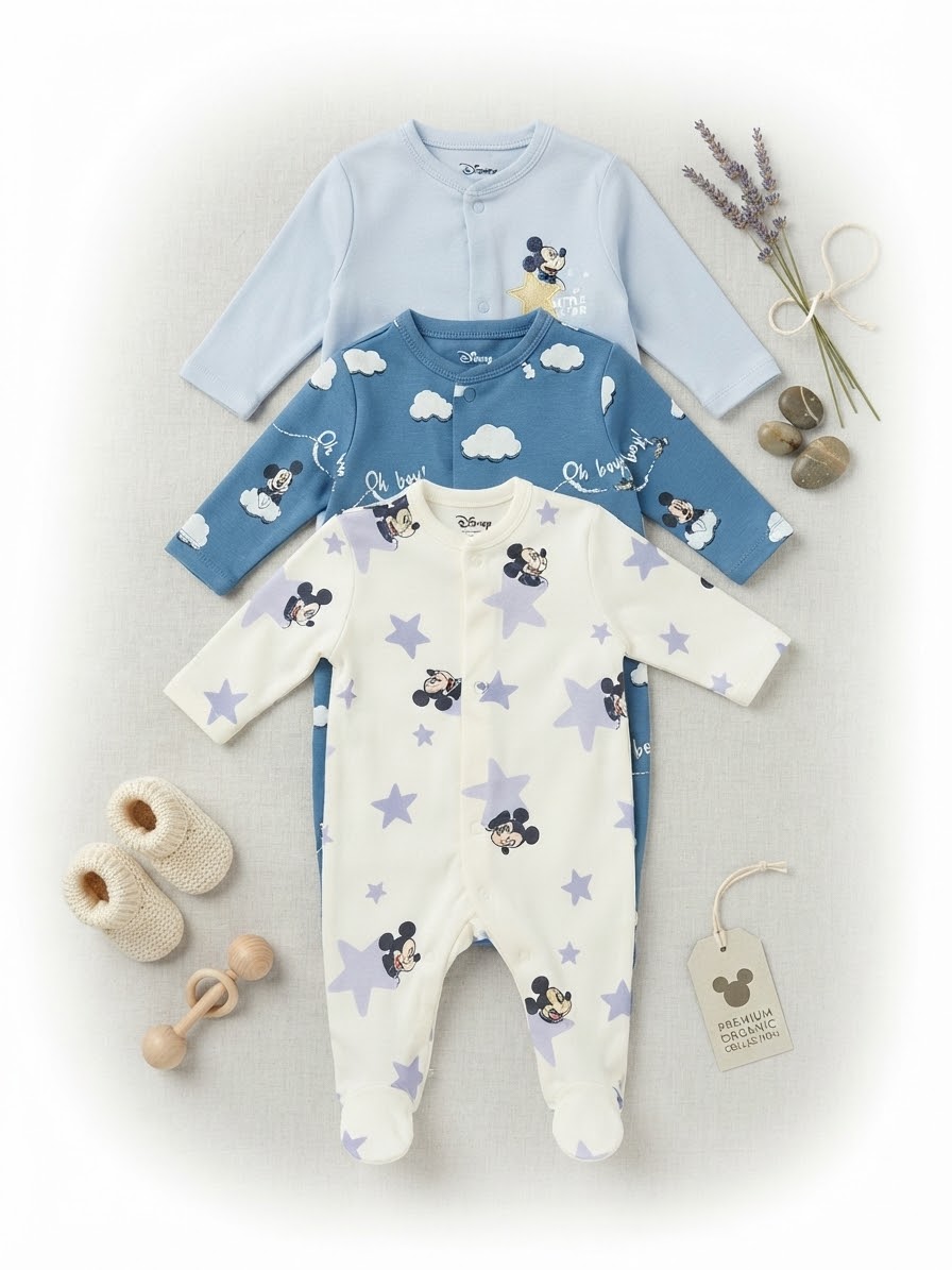 Disney Mickey Mouse 3-Piece Footed Sleepsuit Set