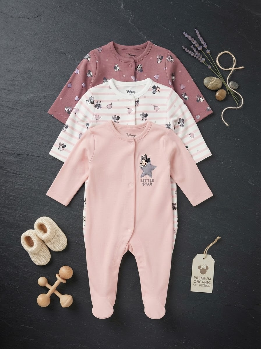 Disney Minnie Mouse 3-Piece Footed Sleepsuit Set – Pink