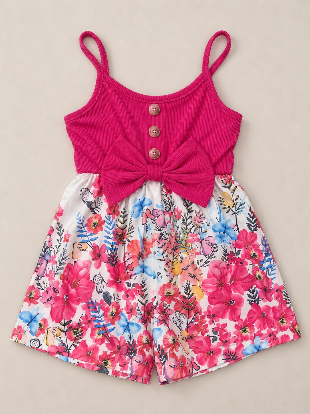 Girls’ Floral Bow Romper – Pink